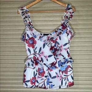 French Connection Floral Ruffle Blouse - Red, Blue, White